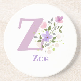 Dessous De Verre En Grès Initiale Plus Nom & Fleurs Design