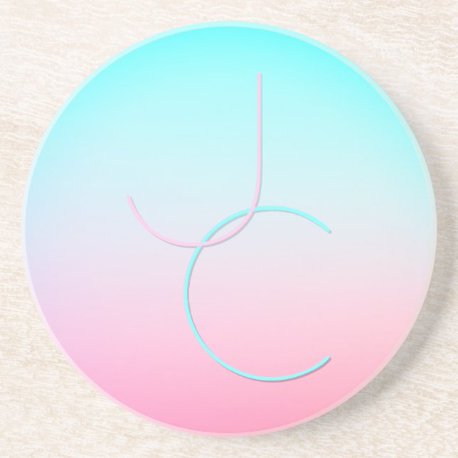 Dessous De Verre En Grès Initiales de chevauchement modernes 2 | Rose turqu (Devant)