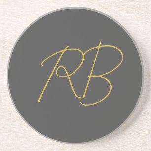 Dessous De Verre En Grès Initiales du monogramme couleur or gris moderne