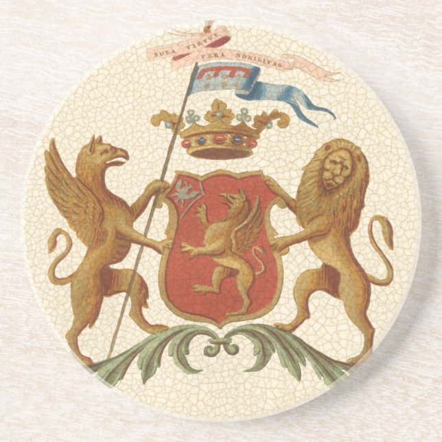 Dessous De Verre En Grès Insigne héraldique avec Griffin et Lion (Devant)