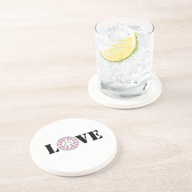 Dessous De Verre En Grès Inspirationnel Pink Love Coeurs de paix (Côté)