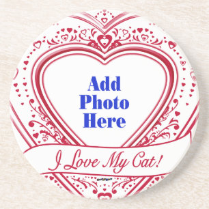 Dessous De Verre En Grès J'adore My Cat ! Photo Red Hearts