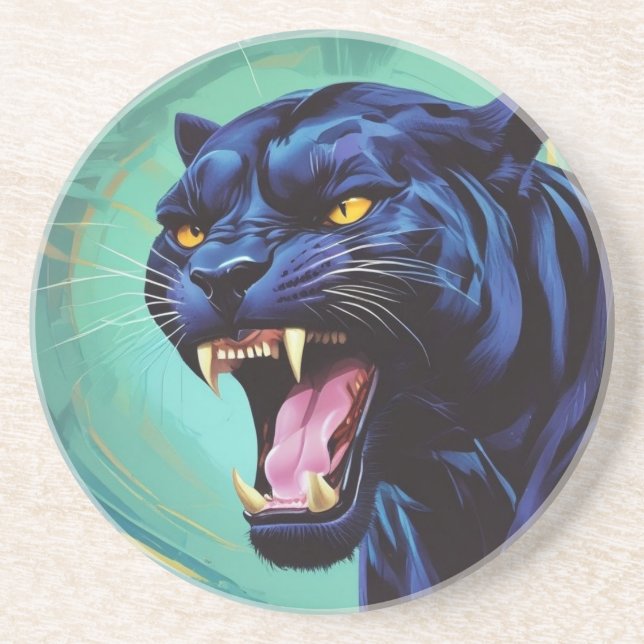 Dessous De Verre En Grès Jaguar - Panthère noire (Devant)
