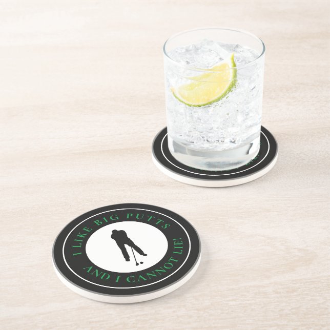 Dessous De Verre En Grès J'Aime Big Putts Sports Golfer Moderne Black Green (Côté)