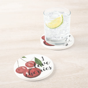 Dessous De Verre En Grès J'aime les Cerises Aquarelle Peinte à la main