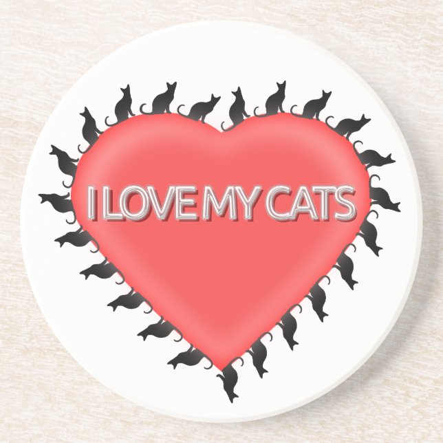 Dessous De Verre En Grès J'Aime Mes Chats (Devant)