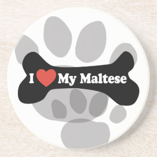 Dessous De Verre En Grès J'aime mon maltais - os de chien