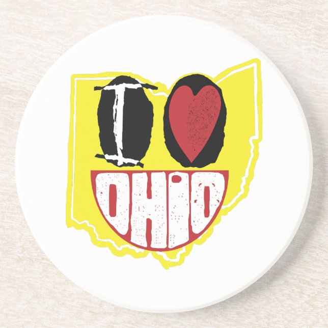 Dessous De Verre En Grès J'Aime Ohio Sourire Un Visage Heureux (Devant)