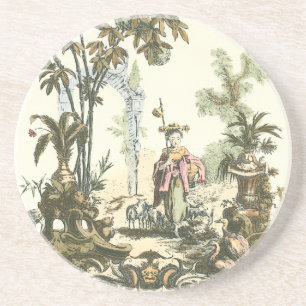 Dessous De Verre En Grès Jardin asiatique avec la femme et les animaux