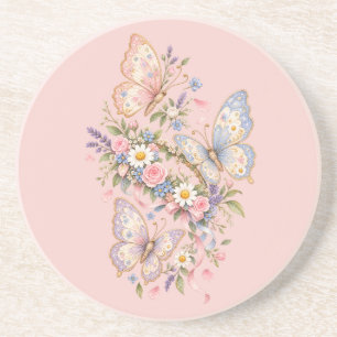 Dessous De Verre En Grès Jardin d'anniversaire papillon pastel