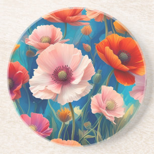 Dessous De Verre En Grès Jardin de fleurs de pavots multicolores-47567