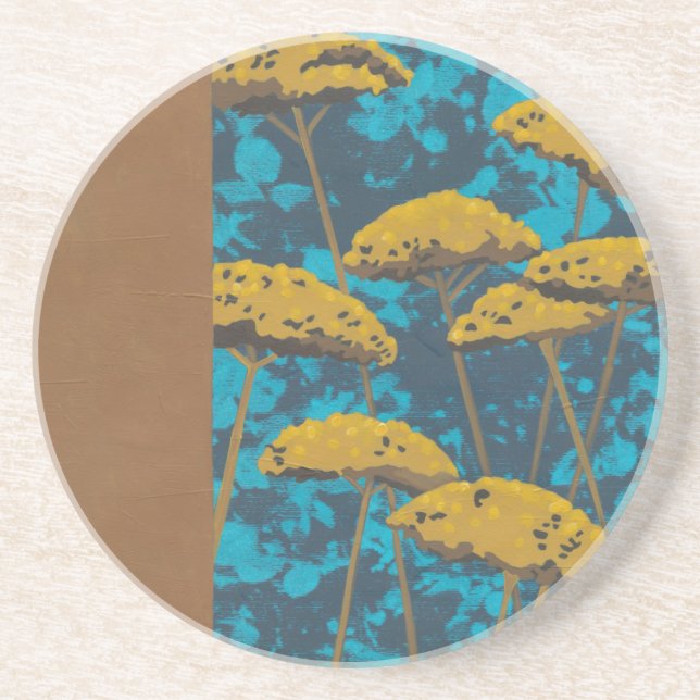 Dessous De Verre En Grès Jardin Golden Yarrow avec Arrière - plan bleu (Devant)