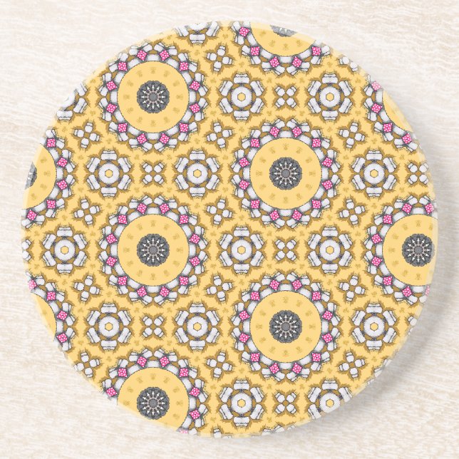 Dessous De Verre En Grès Jaune et rose (Devant)