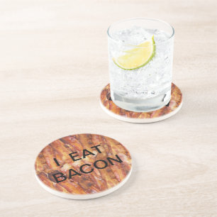Dessous De Verre En Grès Je mange du texte Bacon avec Arrière - plan