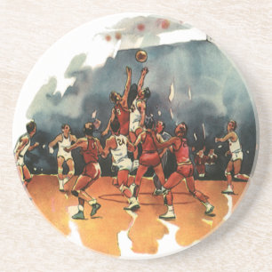 Dessous De Verre En Grès Jeu de basket-ball sportif vintage, joueurs de bas