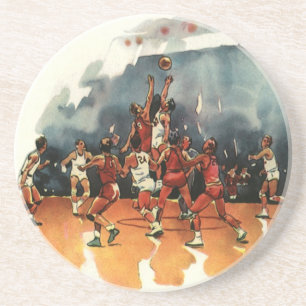 Dessous De Verre En Grès Jeu De Basketball vintage, Joueurs De Basketball