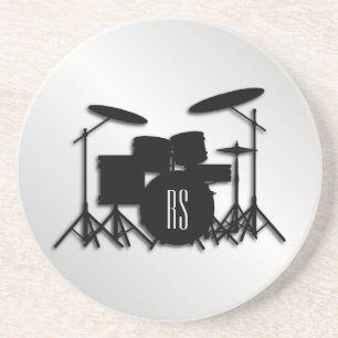 Dessous De Verre En Grès Jeu de tambour Monogramme Argent