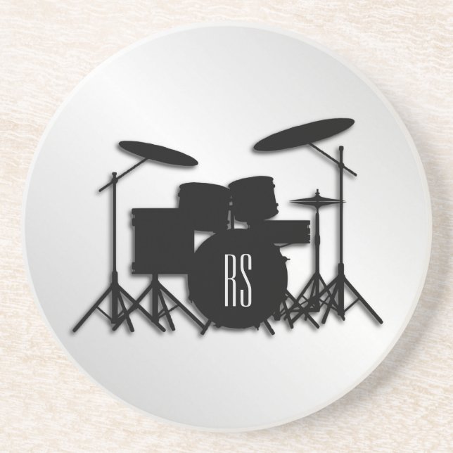 Dessous De Verre En Grès Jeu de tambour Monogramme Argent (Devant)
