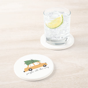 Dessous De Verre En Grès Jingle All Way Voiture et Noël Arbre vacances