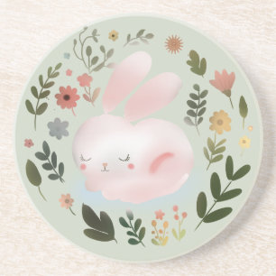 Dessous De Verre En Grès Joli Art de nurserie de couronne florale de lapin 