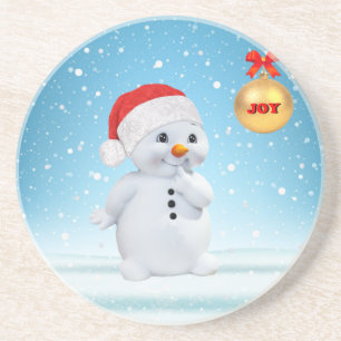 Dessous De Verre En Grès Joli bonhomme de neige de Noël et flocons de neige