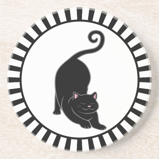 Dessous De Verre En Grès Joli chaton noir sur fond noir et blanc (Devant)