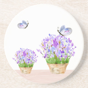 Dessous De Verre En Grès Joli floral rustique et papillons