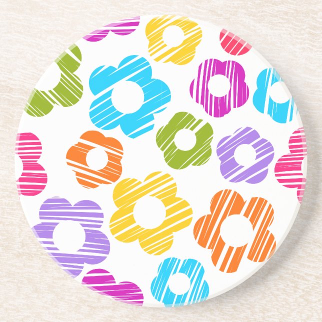 Dessous De Verre En Grès Joli motif floral fleuri coloré girly joyeux (Devant)