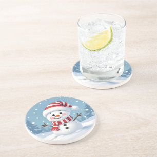 Dessous De Verre En Grès Joli petit bonhomme de neige avec écharpe et chape