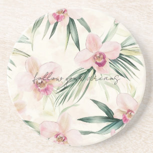 Dessous De Verre En Grès Joli rose Fleurs d'orchidées tropicales