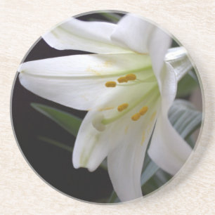 Dessous De Verre En Grès Jolie fleur de lys de Pâques blanche en noir