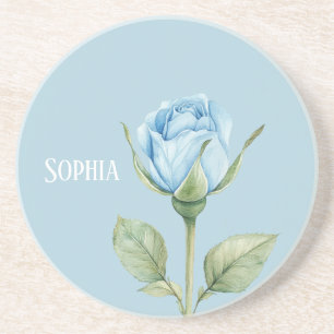 Dessous De Verre En Grès Jolie Fleur de Rose Bleu Clair