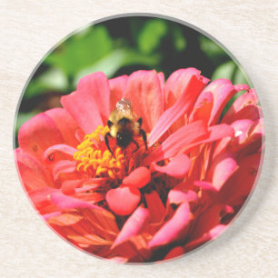 Dessous De Verre En Grès Jolie fleur rouge et abeille de miel