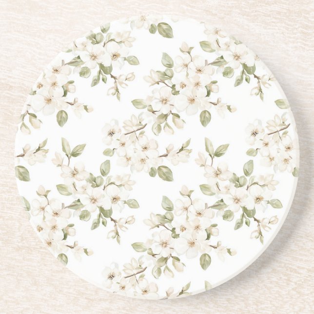Dessous De Verre En Grès Jolies Fleurs Blanches (Devant)