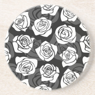 Dessous De Verre En Grès Jolies roses Vintages en noir et blanc