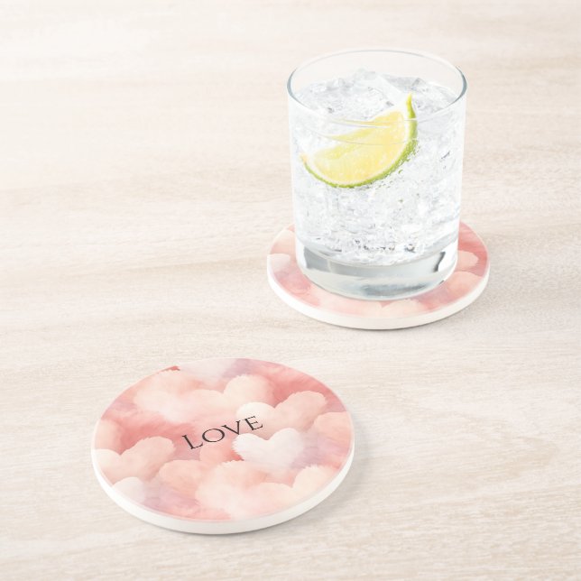Dessous De Verre En Grès Jolis cœurs rose tendre amour (Côté)