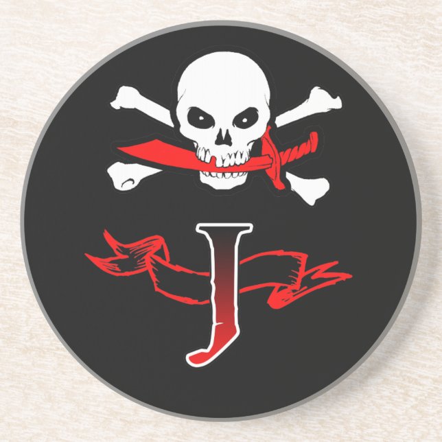 Dessous De Verre En Grès Jolly roger J Monogramme initial (Devant)