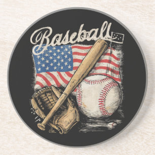 Dessous De Verre En Grès Joueur de baseball américain Drapeau Bat Fan Catch