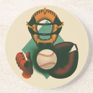 Dessous De Verre En Grès Joueur de baseball vintage, receveur avec gant