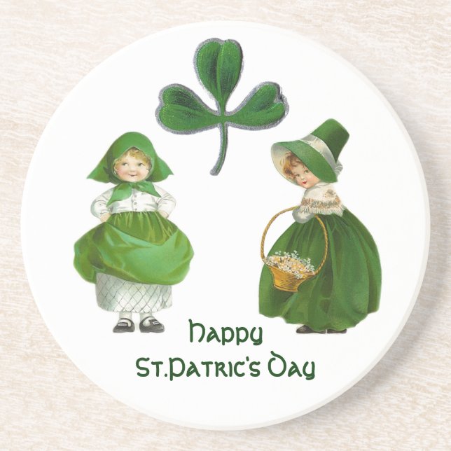 DESSOUS DE VERRE EN GRÈS JOUR DE LA SAINT-PATRICK- FILLES IRLANDAISES (Devant)