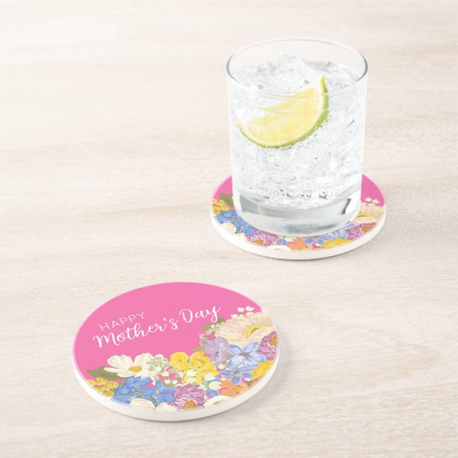 Dessous De Verre En Grès Joyeuse Fête des mères florales (Côté)
