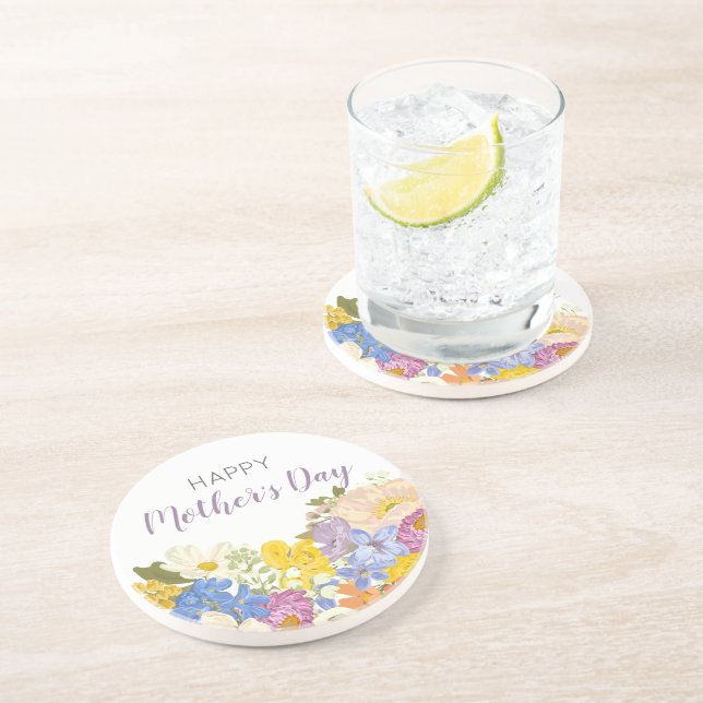 Dessous De Verre En Grès Joyeuse Fête des mères florales (Côté)