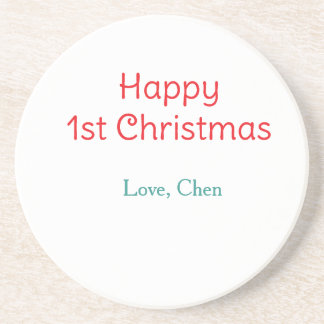 Dessous De Verre En Grès joyeux 1er noël rouge vert amour nom simple