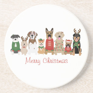 Dessous De Verre En Grès Joyeux Chiens de Noël Rouge Vert