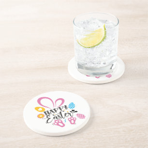 Dessous De Verre En Grès Joyeux lapin mignon de Pâques avec oeufs de Pâques