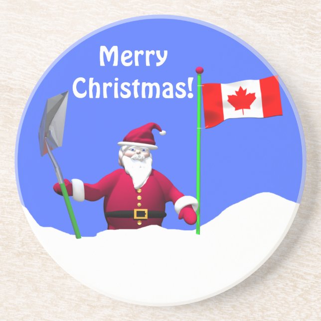 Dessous De Verre En Grès Joyeux Noël Père Noël au Canada (Devant)