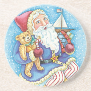 Dessous De Verre En Grès Joyeux Noël, Père Noël sur boule de neige avec des