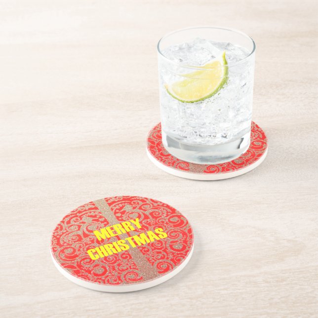 Dessous De Verre En Grès Joyeux Noël Rouge et Gold Collection (Côté)