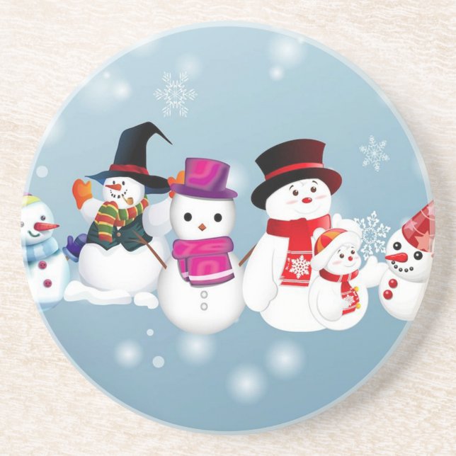 Dessous De Verre En Grès Joyeux Snowmen (Devant)