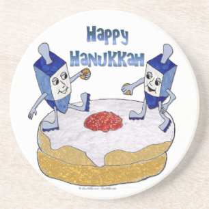 Dessous De Verre En Grès Judaica Happy Hanukkah Dancing Dreidels
